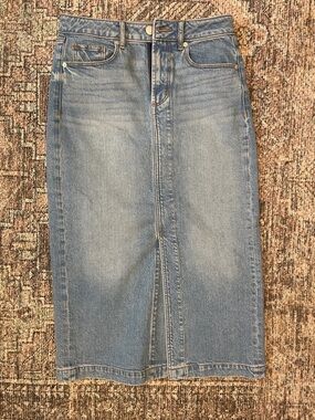 LOFT Denim Midi Skirt Size 2 Blue High Rise Straight Jean Skirt Classic Mini